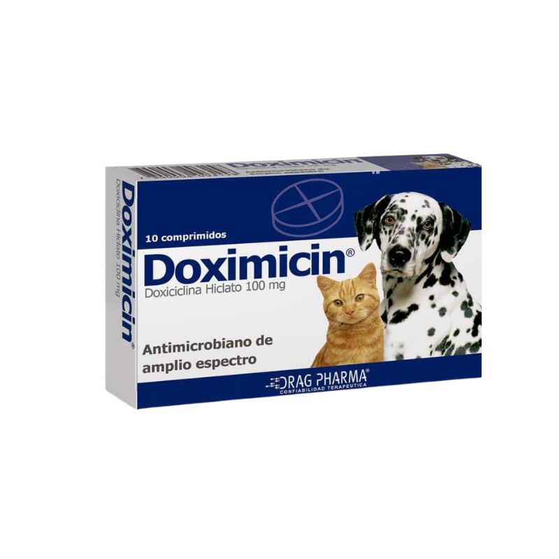 Doximicin Doximicin Comprimido es un antimicrobiano de amplio espectro especialmente formulado para el tratamiento de una variedad de infecciones bacterianas en perros y gatos. Este medicamento en forma de comprimidos ofrece una solución efectiva para combatir patógenos susceptibles a la Doxiciclina, proporcionando una opción confiable y conveniente para mantener la salud de tus mascotas. La Doxiciclina Hiclato, el principio activo de este comprimido, es conocida por su eficacia en el tratamiento de infecciones del tracto respiratorio, piel, ojos, y más, lo que lo convierte en una herramienta valiosa en el cuidado veterinario.