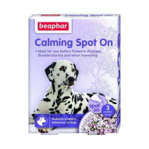 Calming Perros Spot On Caja 3 Pipetas calman los problemas de comportamiento en perros de todas razas y edades. De una forma natural y muy efectiva. Puede utilizarse cuando se produzcan situaciones que lo requieran, tales como: ladridos y maullidos excesivos. problemas de orina y marcas de olor en el hogar.