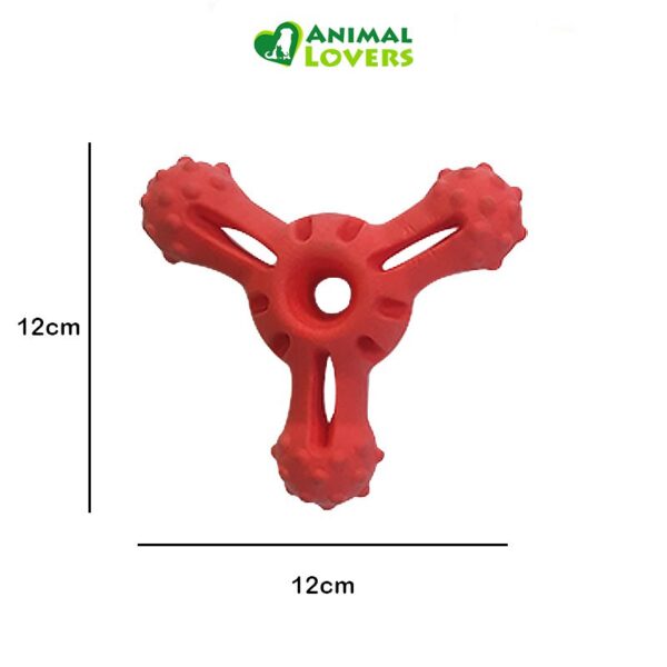 Mordedor Trifuerza de Goma para Perros. Juguete resistente con textura que limpia dientes y reduce ansiedad. Ideal para perros medianos o grandes.