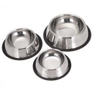 Comedero de acero inoxidable antideslizante para mascotas. Higiénico, resistente, seguro y apto para perros o gatos. Ideal para comida o agua.