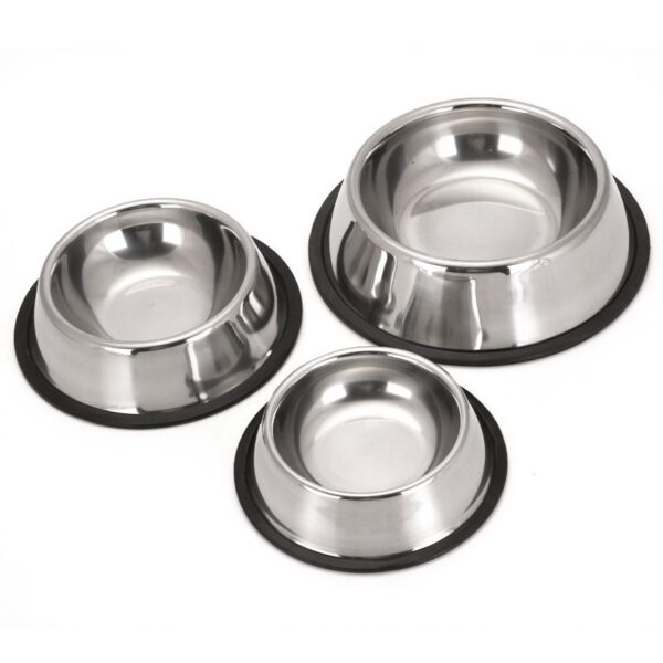 Comedero de acero inoxidable antideslizante para mascotas. Higiénico, resistente, seguro y apto para perros o gatos. Ideal para comida o agua.
