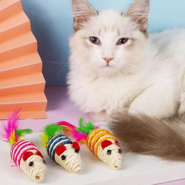 Set de Ratones con Cuerda de Rafia son un excelente juguete para tu felino. De material de sisal estan no solo pensados para ofrecer diversion y entretenimiento