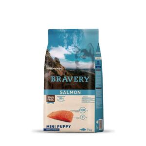 Bravery Salmon Mini Puppy Small Breeds es un alimento para cachorros de razas pequeñas y/o minatura. Libres de grano y cereales