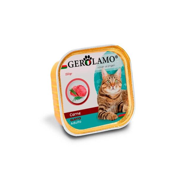 Gerolamo Paté Gato Carne es un alimento húmedo para gatos con delicioso sabor a pescado e hígado. Ideal para paladares exigentes, con alto contenido de proteína de origen animal, pensado para carnívoros estrictos. Contiene OMEGA 3 Y 6, proporcionando a la mascota una piel suave, brillante y saludable.