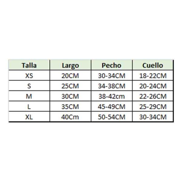 tallas chaleco perro 1