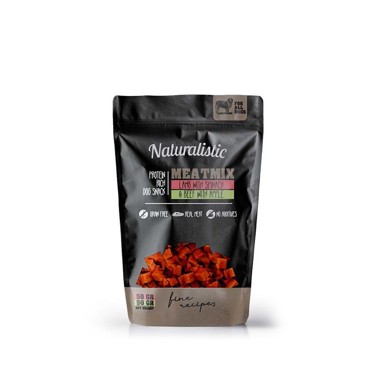 naturalistic-meatmix-lamb-beef NATURALISTIC MEATMIX LAMB BEEF es un snack para perros elaborado a base de proteína animal de calidad 100% real.