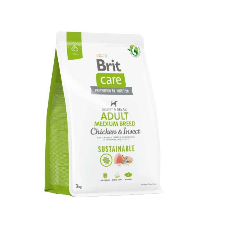 Britinsectorazamediana BRIT INSECTO, Pollo e Insectos para Perros Razas Medianas es un alimento superpremium, sostenible y ecológico para una digestión saludable, reducción del estrés, mejora de la condición física y apoyo inmunitario