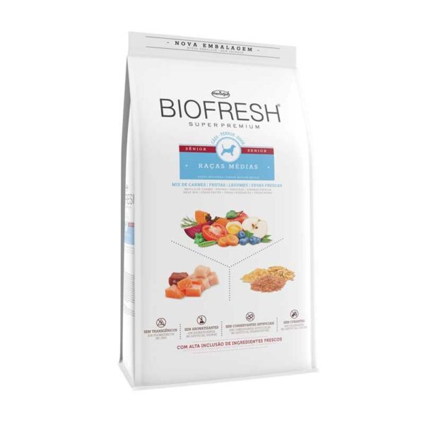 Biofresh Senior Razas Medias es inovador y diferente, porque tiene ALTA INCLUSIÓN DE INGREDIENTES REALMENTE FRESCOS, directamente de la naturaleza. El resultado és un alimento completo y equilibrado que se destaca por elevar la nutrición de los perros mayores de razas pequeñas y mini a su más alto nivel.