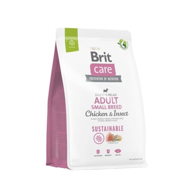 Brit Care Pollo e Insectos para Perros Razas Pequeñas es un alimento superpremium, sostenible y ecológico para una digestión saludable, reducción del estrés, mejora de la condición física y apoyo inmunitario. ideal para perros adultos de razas pequeñas. contiene proteínas de fácil digestión y valor nutricional con aminoácidos completos para un excelente tono muscular y tejidos saludables. la fórmula sin gluten es adecuada para todos los perros sin riesgo de aumento de peso. un alimento ecológico a base de proteínas e ingredientes sostenibles con un 35% menor de impacto en el medio ambiente.