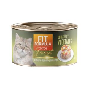 Fit Formula Lata Gourmet Atún y Vegetales para Gatos es un alimento húmedo de exquisito sabor y textura, que contiene lomito de atún y un mix de vegetales a base de zanahoria, maíz baby y zapallo, una combinación insuperable de sabor, que entregará a su mascota una experiencia superior.