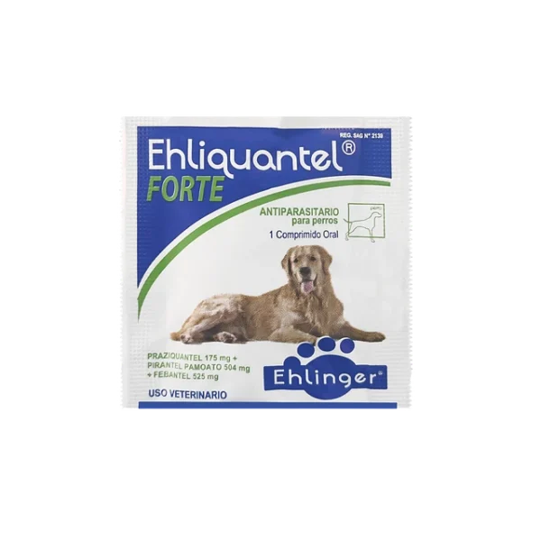 Ehliquantel Forte es un antiparasitario interno de amplio espectro que esta indicado para: el control y tratamiento de Tenias (Echinococcus granulosus, Taenia spp. y Dipylidium caninum) y Nematodos (Toxocara canis, Toxascaris leonina, Ancylostoma caninum, Uncinaria stenocephala y Trichuris vulpis) en el perro.