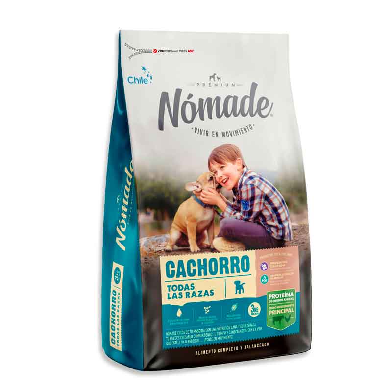 nomade-cachorro-7-9 Nomade Cachorro es un alimento especialmente formulado para perros cachorros de todas las razas, desarrollado por expertos en nutrición animal. Este producto no solo satisface, sino que excede los requerimientos nutricionales esenciales para asegurar que tu cachorro logre desarrollar al máximo su potencial genético. Con Nomade, le ofreces una dieta equilibrada y saludable que contribuye a una vida plena, feliz y llena de energía.