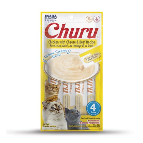 Churu Gatos Pollo con Queso y Ternera es un delicios premios para gatos. Su suave textura y exquisito sabor hacen de este snack para gatos la opción ideal. Sabor de pollo con queso y ternera. 