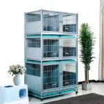 Canil veterinario metálico modular 3 pisos con capacidad de hasta 6 animales con división.