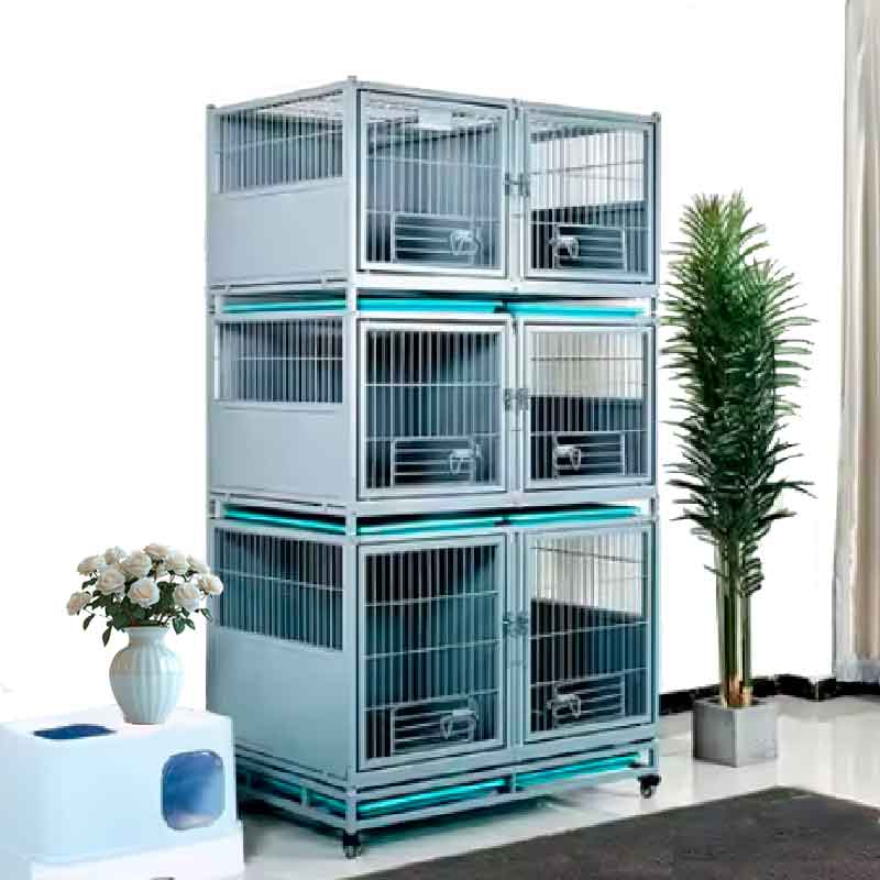 Canil veterinario metálico modular 3 pisos con capacidad de hasta 6 animales con división.